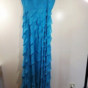 Tadashi sleeveless ruffle blue maxi formal dress size 14 bridal